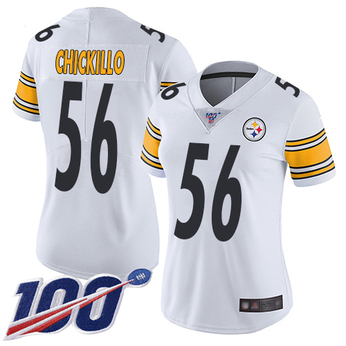 Women Pittsburgh Steelers Football 56 Limited White Anthony Chickillo Road 100th Nike NFL Jersey